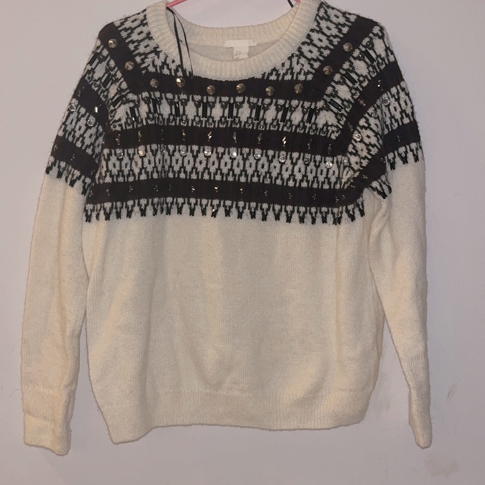 H&M ladies Alpaca blend Jacquard knit embroidered pullover sweater